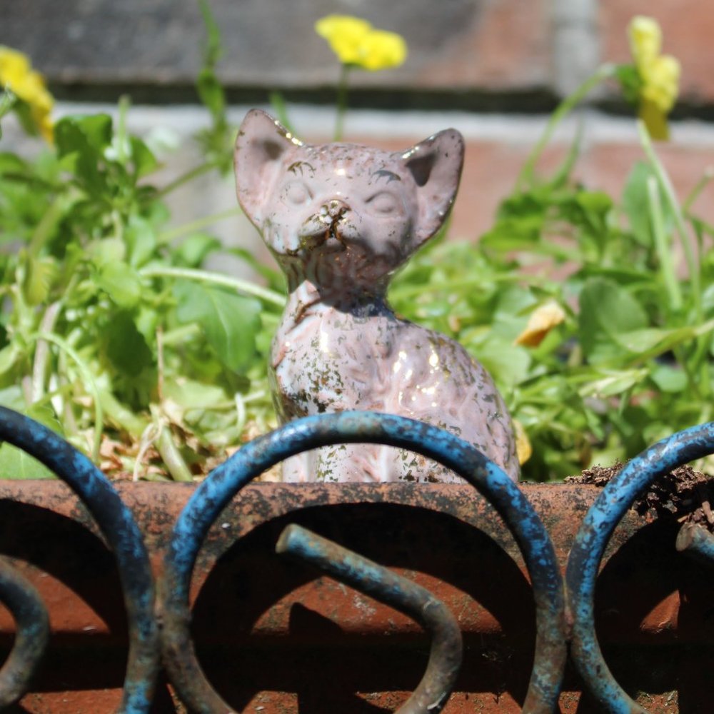 Rare Porcelain Cat  Marked Japan lavender with Speckled Gold Trim